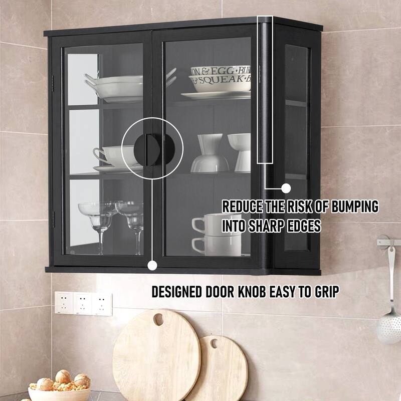 Modern Wall-Mounted Storage Cabinet with Tempered Glass Doors