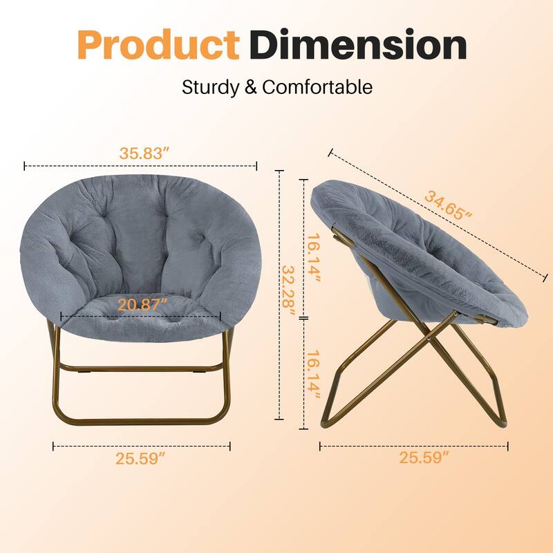 Cozy X-Large Faux Fur Saucer Chairs Folding Soft Thick Padded Seat Metal Frame for Bedroom Home Adults