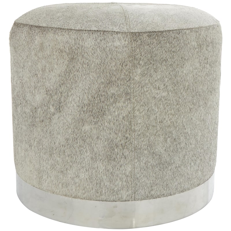 Leather Patchwork Living Room Stool with Silver Metal Base - Gray - Roche River Decor