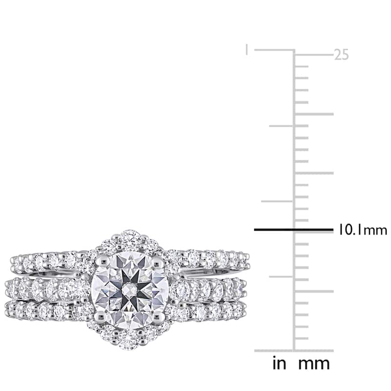Miadora 2ct DEW Moissanite Halo Bridal Ring Set in Sterling Silver