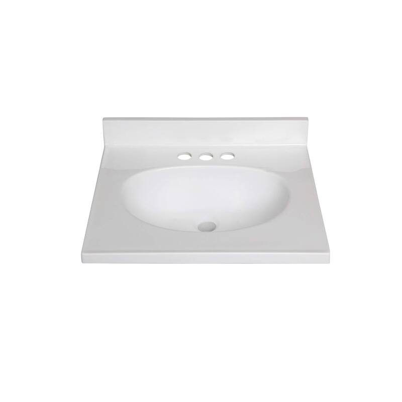 Fine Fixtures White Cultured Marble Top With Integrated Sink, 4" Backsplash and Overflow Included.