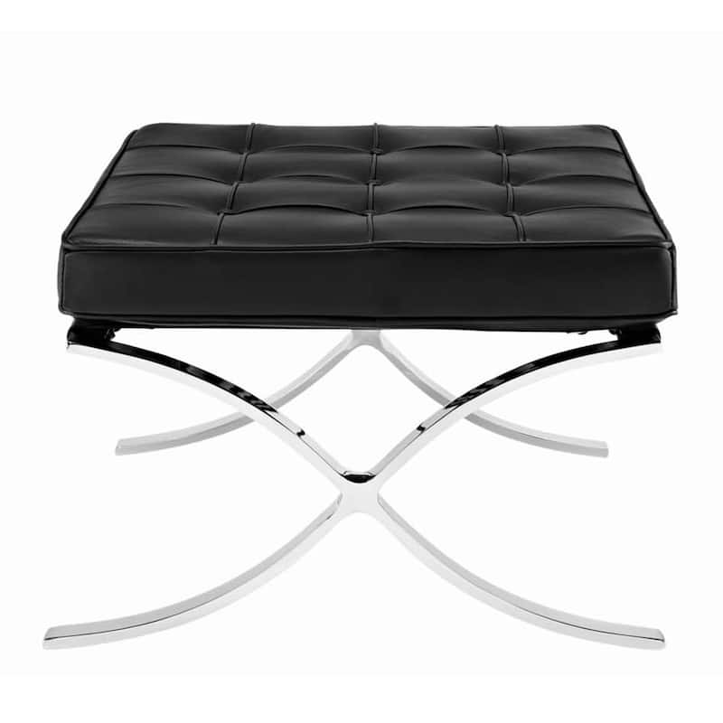 24-Inch Leather Footstool Ottoman with Silver Tufted Design and X Base