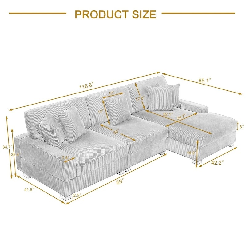 Oversized Modular Sectional Sofa Set with Pillows for Living Room