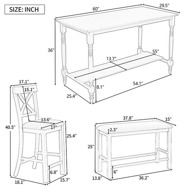 6pcs Counter Height Dining Table Set with 4 Chairs and Bench Bed Bath