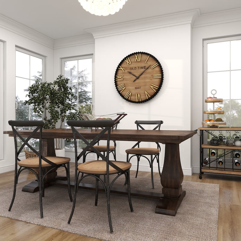 Brown Wooden Decorative Wall Clock with Gold Accents