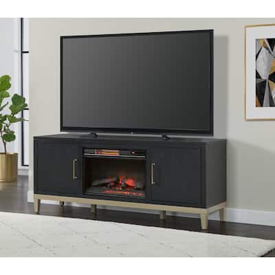 Manhattan 70" Black Coffee Ash TV Stand Console with Electric Fireplace