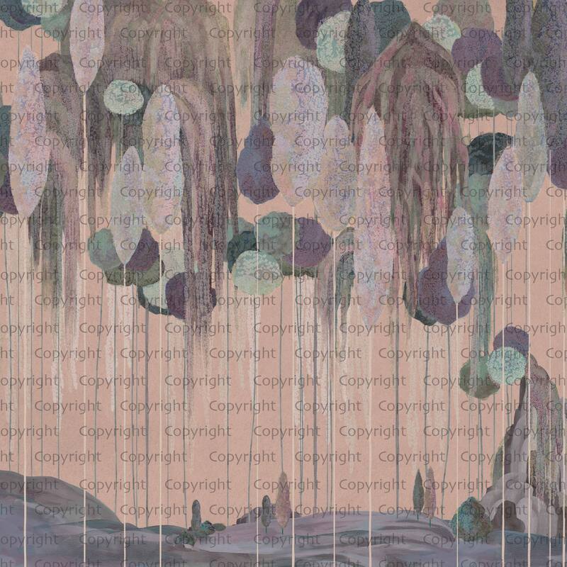 Enchanted Hanging Botanical Elements Wallpaper Mural - Purple - W:204" x H:110"