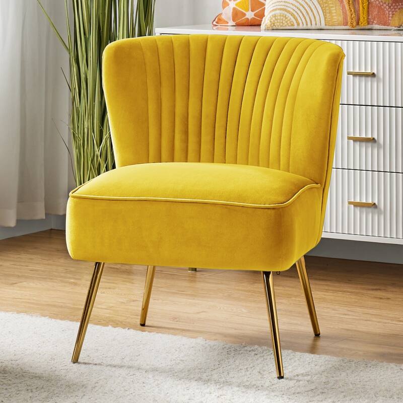 Monica 22''W Upholstered Modern Tufted Accent Side Chair with Gold Legs by HULALA HOME
