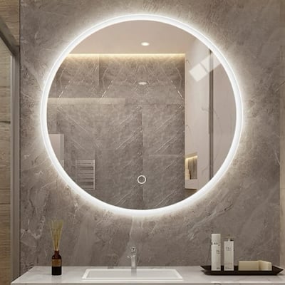 26" x 26" Round Wall-mounted Vanity Light Mirror with Adjustable LED
