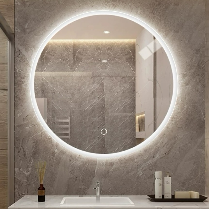 26" x 26" Round Wall-mounted Vanity Light Mirror with Adjustable LED