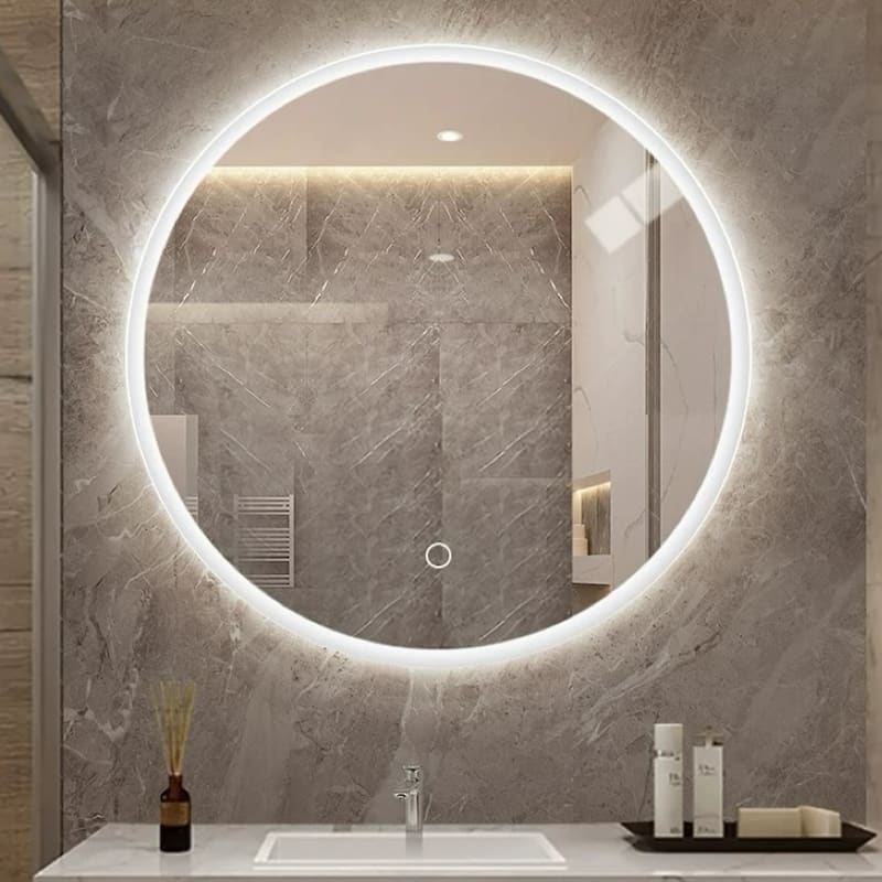 Round LED Bathroom Mirror - Wall-Mounted, Anti-Fog, Adjustable Color Temperature, Dimming - Silver