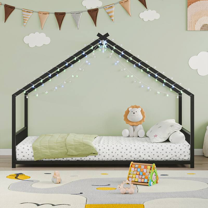 Twin size children's bed frame with LED light strips