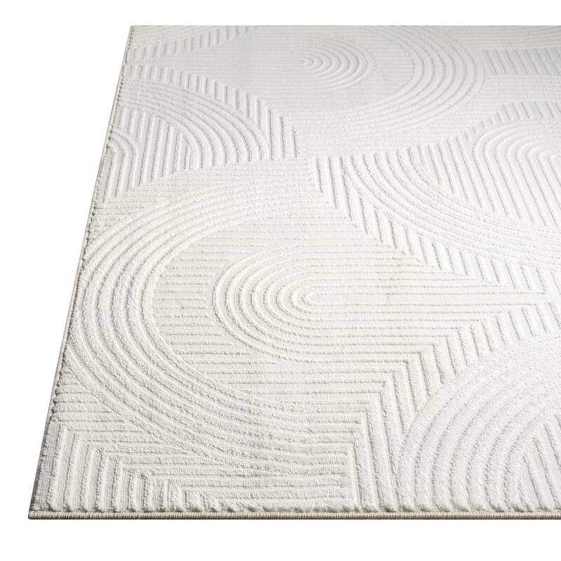 Abani Neutral NTL160A Cream Tone-on-Tone Semi-Circle Lines Area Rug