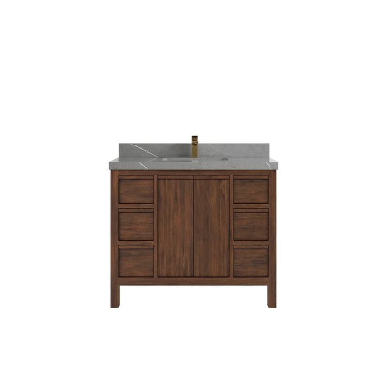 Willow Collections 42 in. W x 22 in. D Elizabeth Solid Teak Single Sink Bathroom Vanity with Countertop - 2" Piatra Gray - Dark Walnut