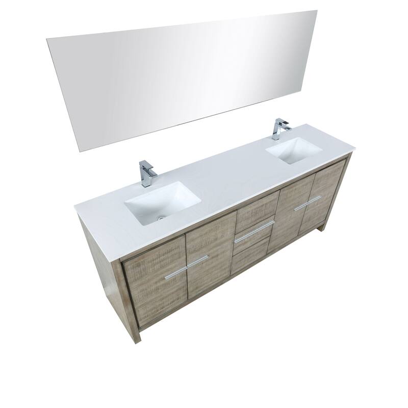 Lafarre 30 in W x 20 in D Rustic Acacia Bath Vanity, White Quartz Top, Brushed Nickel Faucet Set and 28 in Mirror