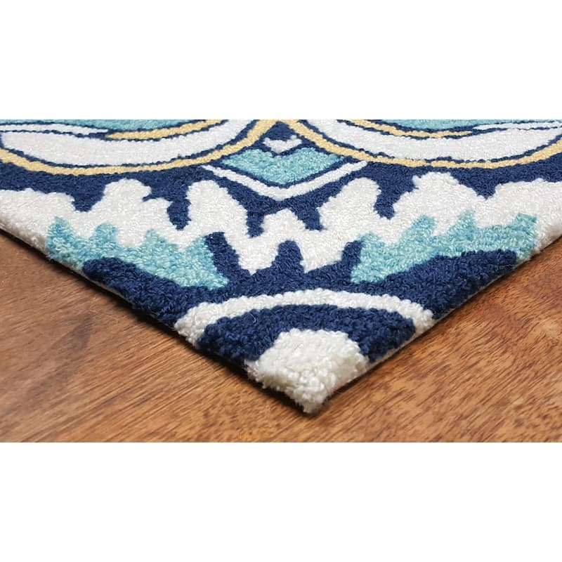 Liora Manne Ravella Floral Tile Indoor/Outdoor Rug Navy 7'6" x 9'6"