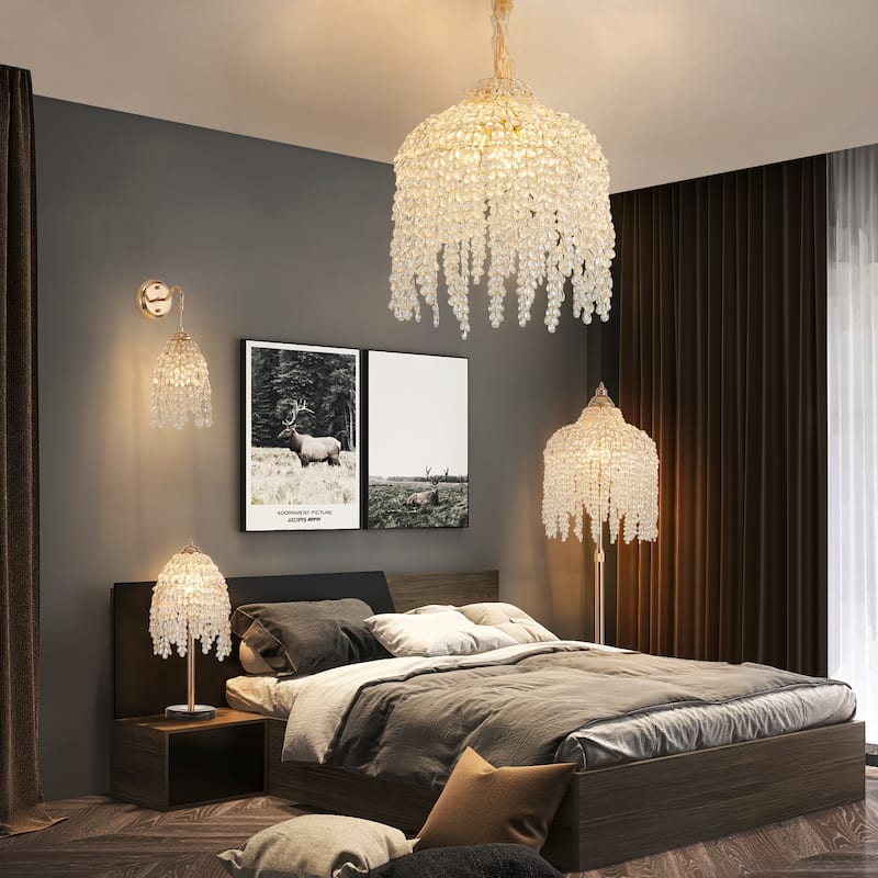 Set of 2 Gold Wall Sconces - Grape Crystal Beads - E12 - Living Bedroom (No Bulbs)