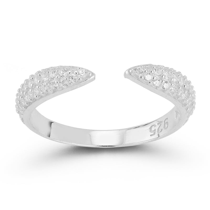 Soleil Sterling Silver Pave Claw Cuff Ring - White - 7