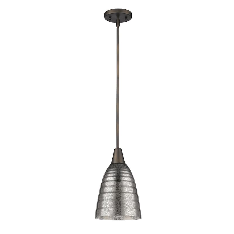 HomeRoots Bronze Hanging Light with Ribbed Pebbled Glass Shade - 7.5' X '11.5' X '7.5