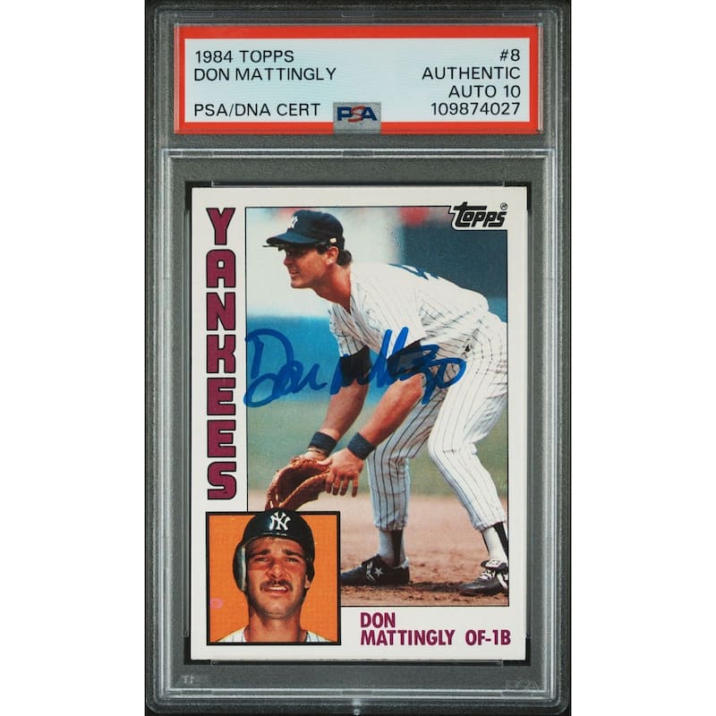 Don Mattingly 1984 Topps Signed Baseball Rookie Card #8 Auto Graded PSA 10 74027 - 8' x 11'