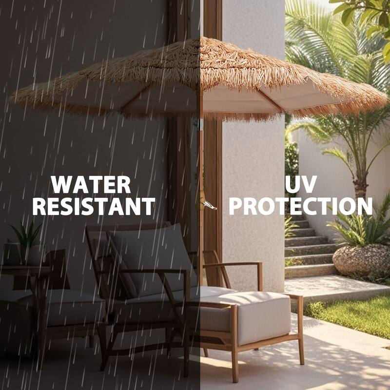 Autlaycil 7.5ft Thatched Tiki Umbrella with Light,Beach Umbrella for patios outside