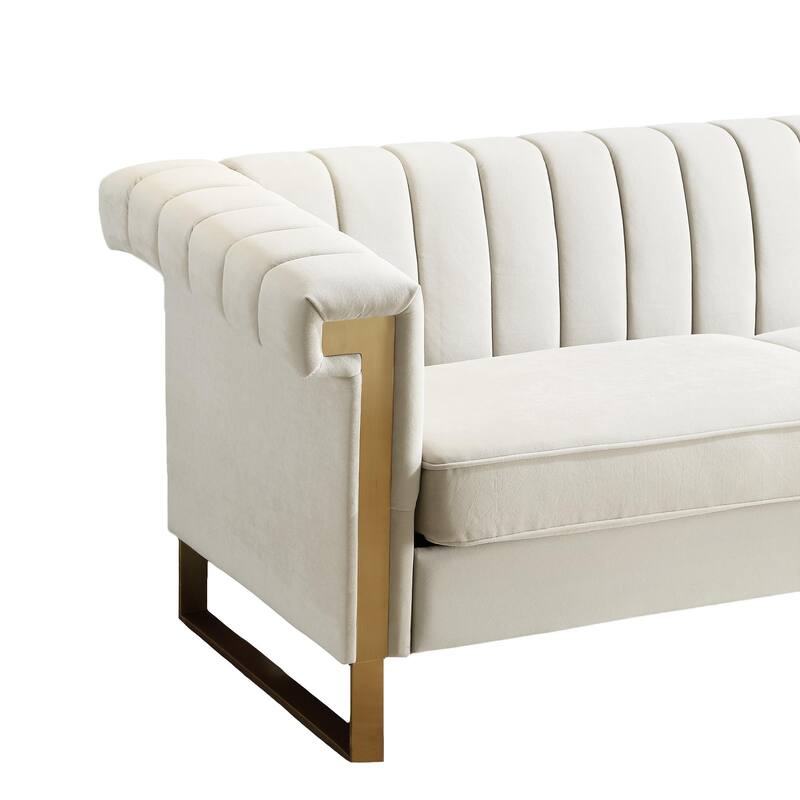 Velvet Sofa Couch for Living Room, Modern Loveseat Couch with Gold Accents, Apartment Chesterfield Sofa