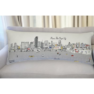 HomeRoots 35" White Miami Daylight Skyline Lumbar Decorative Pillow