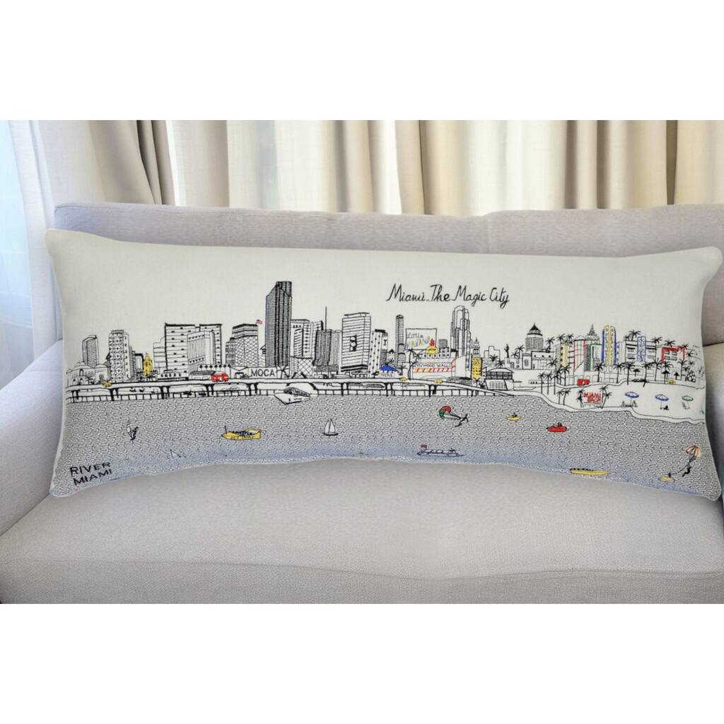 HomeRoots 35" White Miami Daylight Skyline Lumbar Decorative Pillow