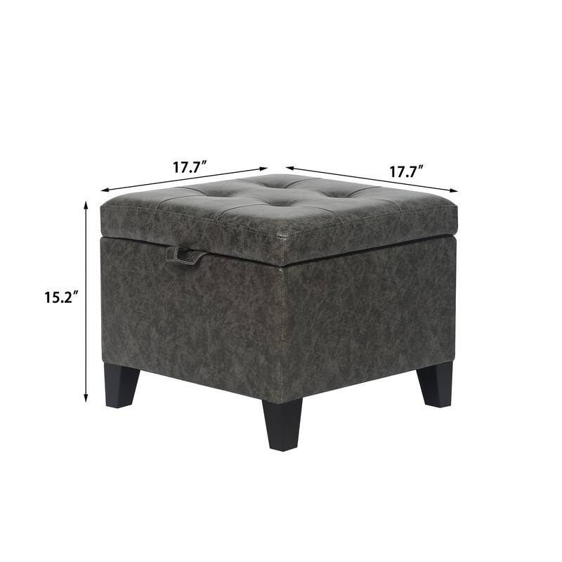 Adeco Faux Leather Tufted Flip Top Storage Ottoman