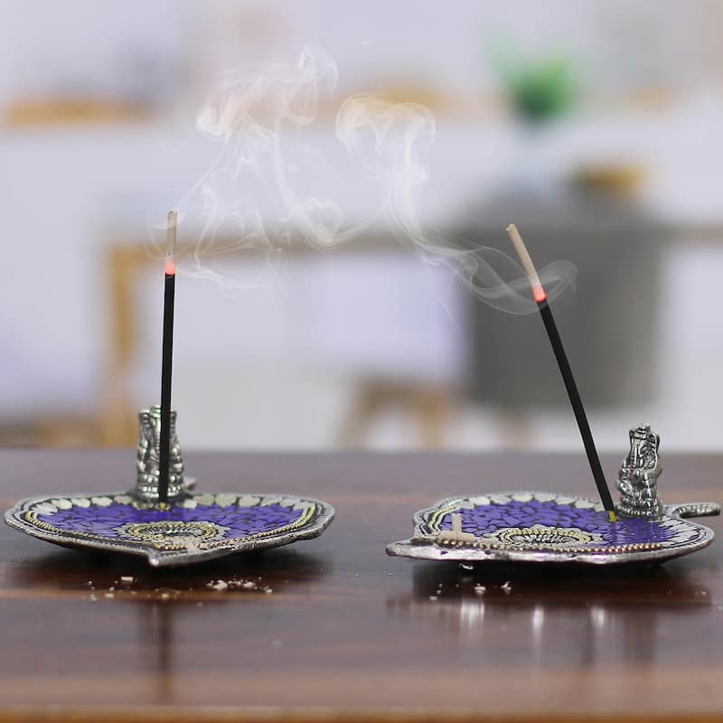 Novica Handmade Blue Betel Aluminum Incense Holders (Pair)