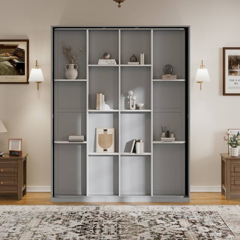 Roomfitters Rotating Queen Murphy Bed with Hidden Storage Racks 360 Swivel - Grey