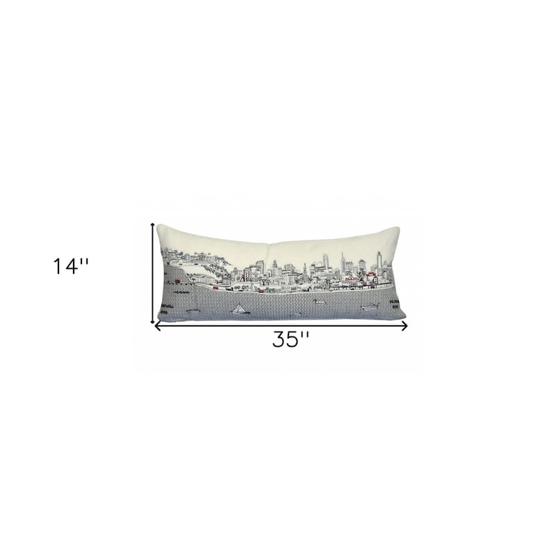 HomeRoots 35" White Philadelphia Daylight Skyline Lumbar Decorative Pillow