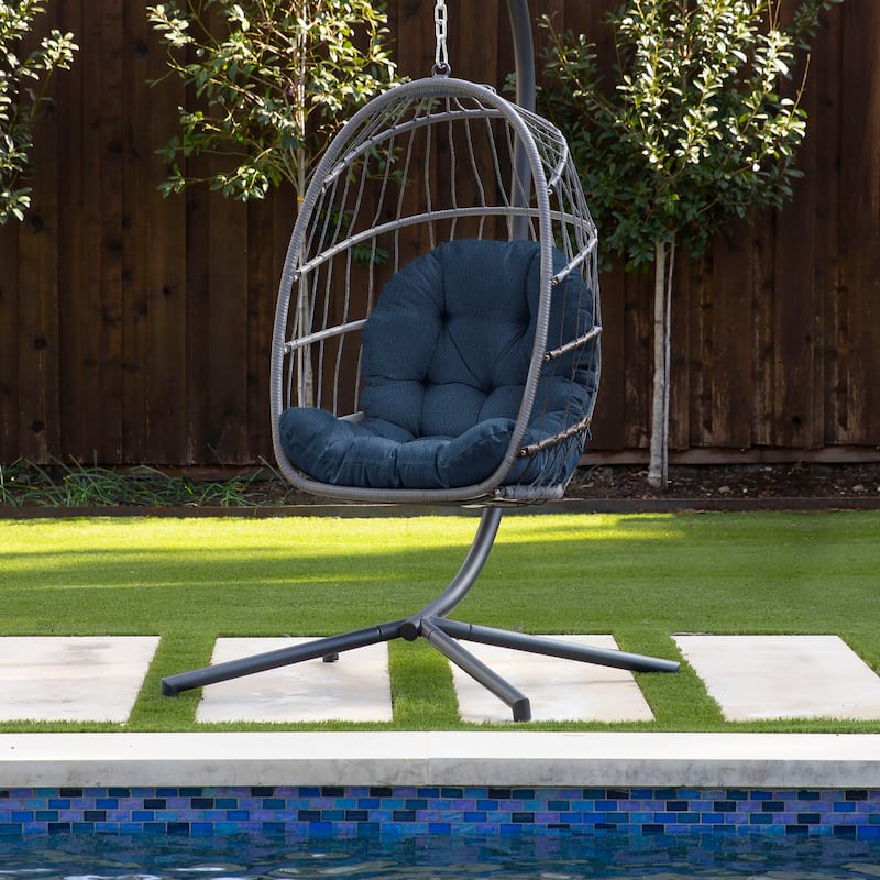 Sorra Home Sunbrella Outdoor Egg Chair Replacement Cushion - 44 in L x 27 in W x 4 in D - Indigo