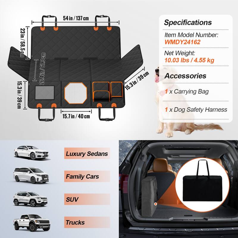 Back Seat Extender for Dogs,Dog Hammock for Car Back seat,Dog Car Seat Cover with Hard Bottom Dog Car Seat Bed