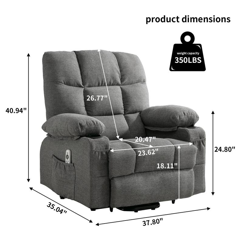 Linen Power Lift Recliner Chair with Massage and Heat, Side Pockets, USB Charge Ports