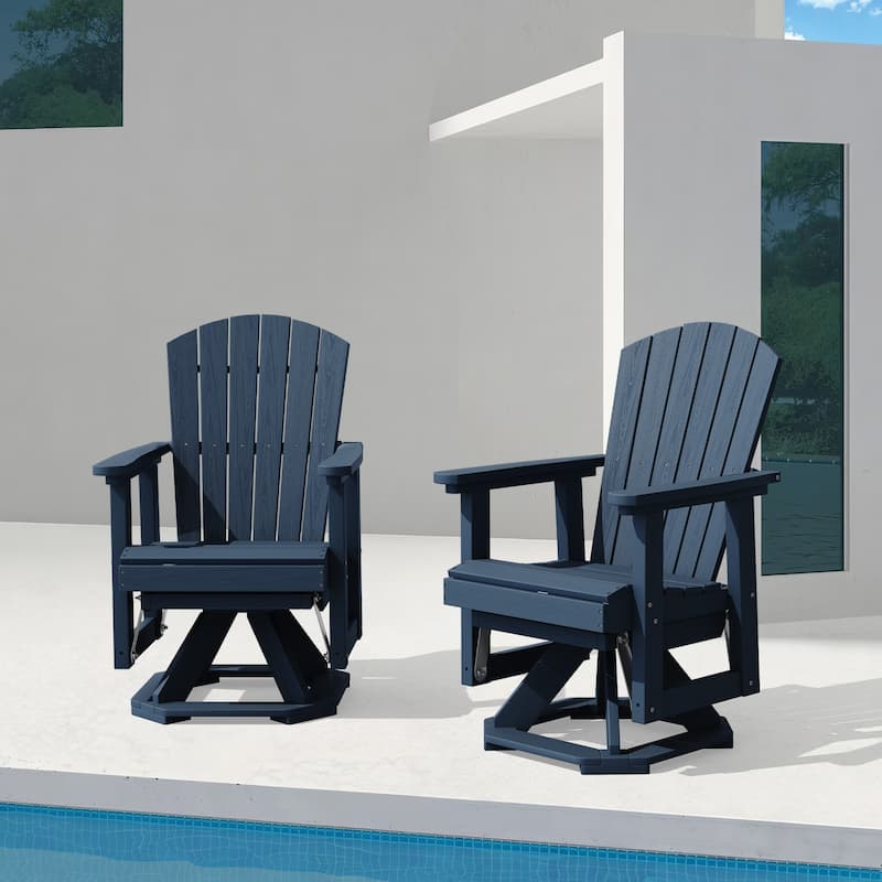 Set of 2 HDPE Adirondack Swivel Gliders, Outdoor Patio Chair Set - Navy