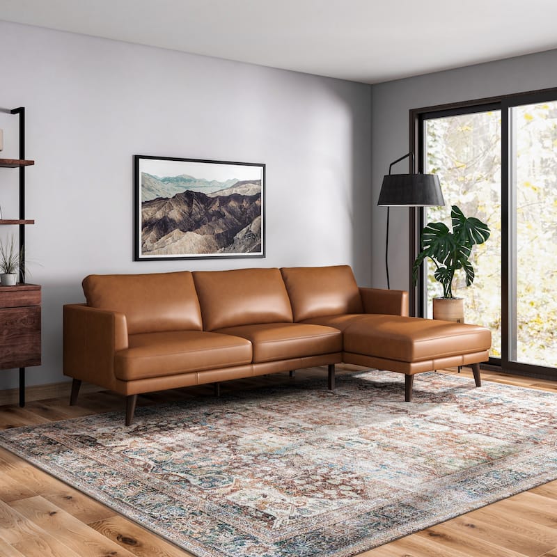 Lucio Modern Living Room Top Leather Corner Sectional Couch in Tan