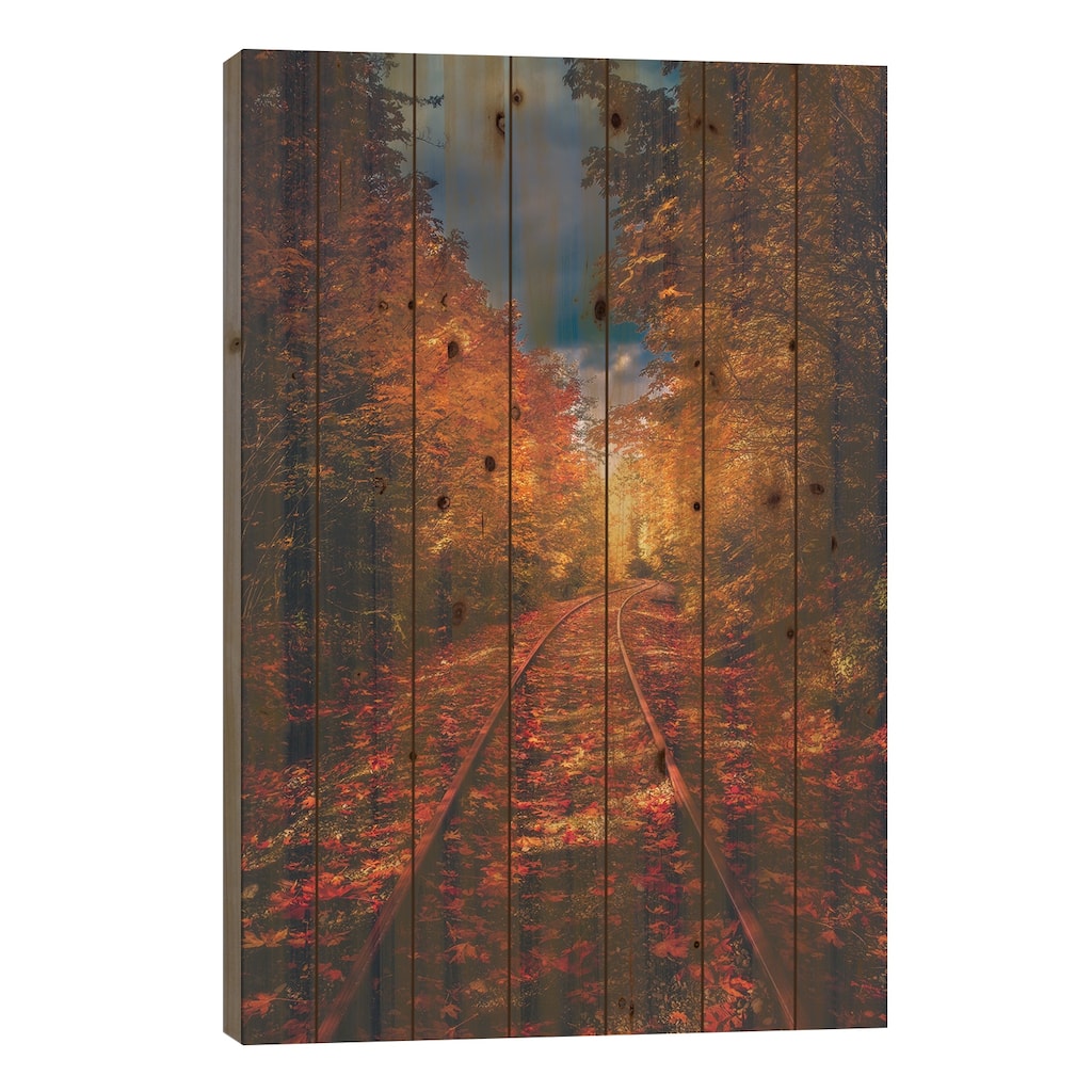 Autumn On The Railroad Print On Wood by Zach Doehler - Multi-Color