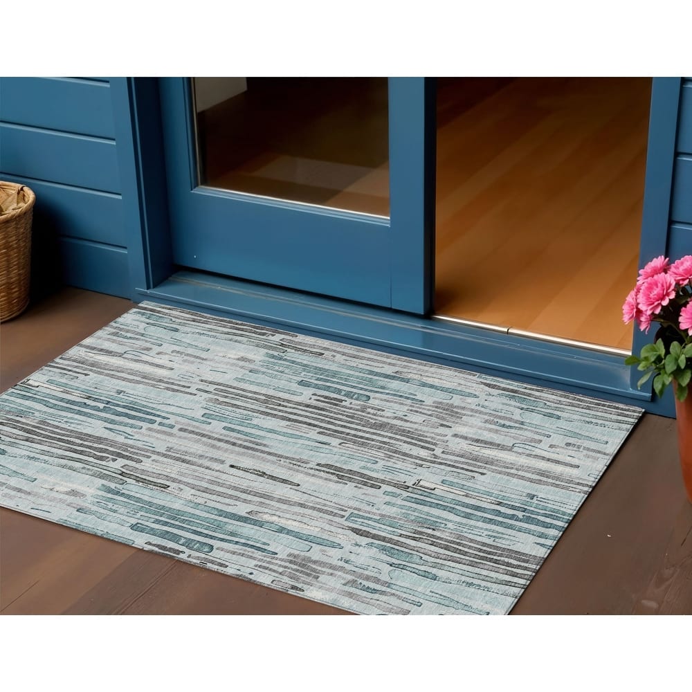 HomeRoots Striped Modern Rectangle Outdoor Rug