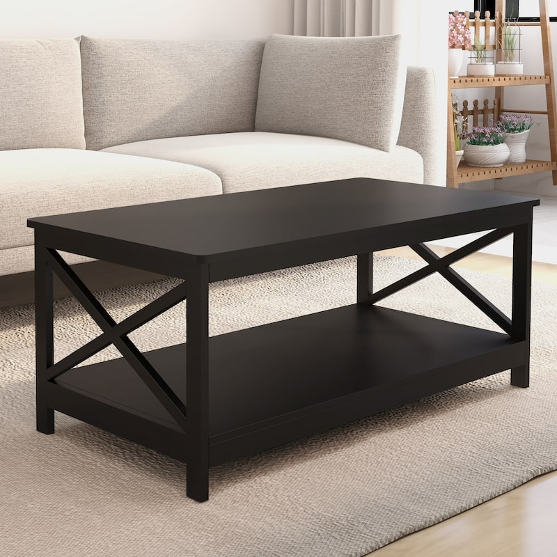 Rectangle Wooden Coffee Table 2-Tier End Table