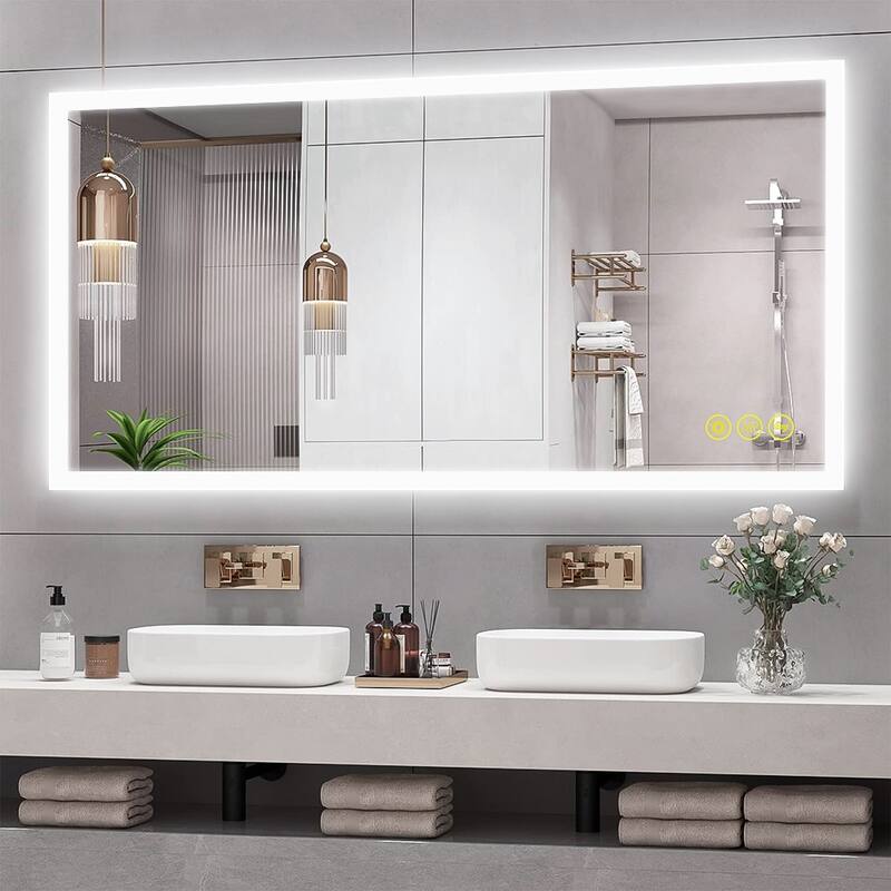 SmartGlow 24x48" Rectangular Dimmable LED Frameless Anti-Fog Bathroom Vanity Mirror - Clear