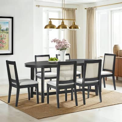 Walker Edison 7-Piece Modern Solid Oak Wood Dining Table with Modern Chairs
