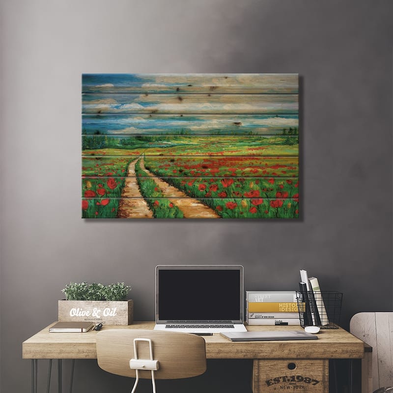 Pathway To Tranquility Print On Wood by Kimberly Adams - Multi-Color