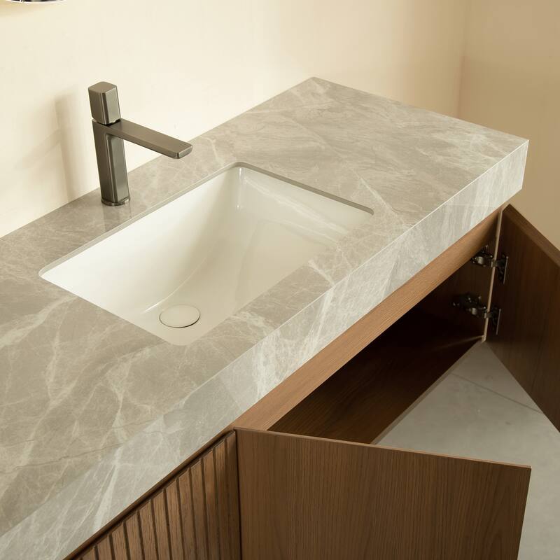 GDFStudio - Muri Modern 48" Floating Bathroom Vanity with Basin, Sintered Stone Countertop, Drawer & Double Doors