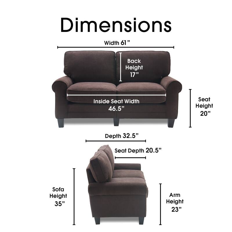 Serta Copenhagen 61" Loveseat for Two People, Pillowed Back Cushions and Rounded Arms, Durable Modern Upholstered Fabric
