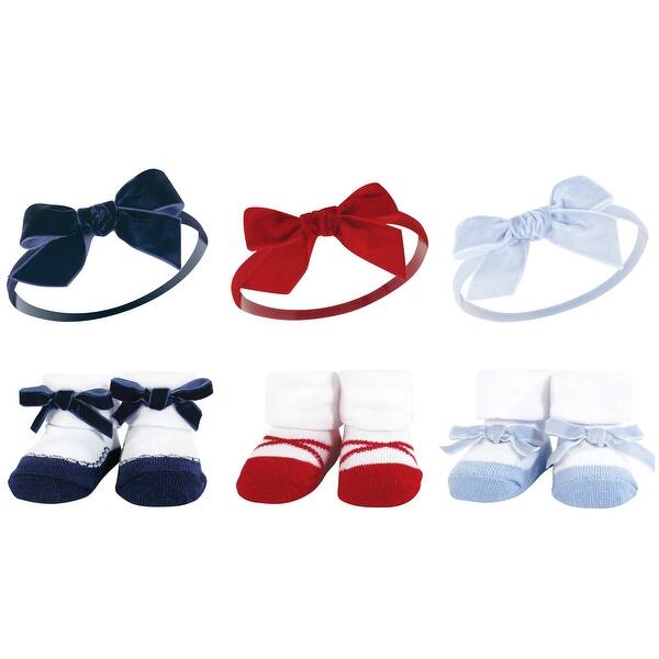 slide 1 of 1, Hudson Baby Infant Girl Headband and Socks Giftset, Dark Red Blue, One Size - Dark Red Blue Dark Red Blue - One Size