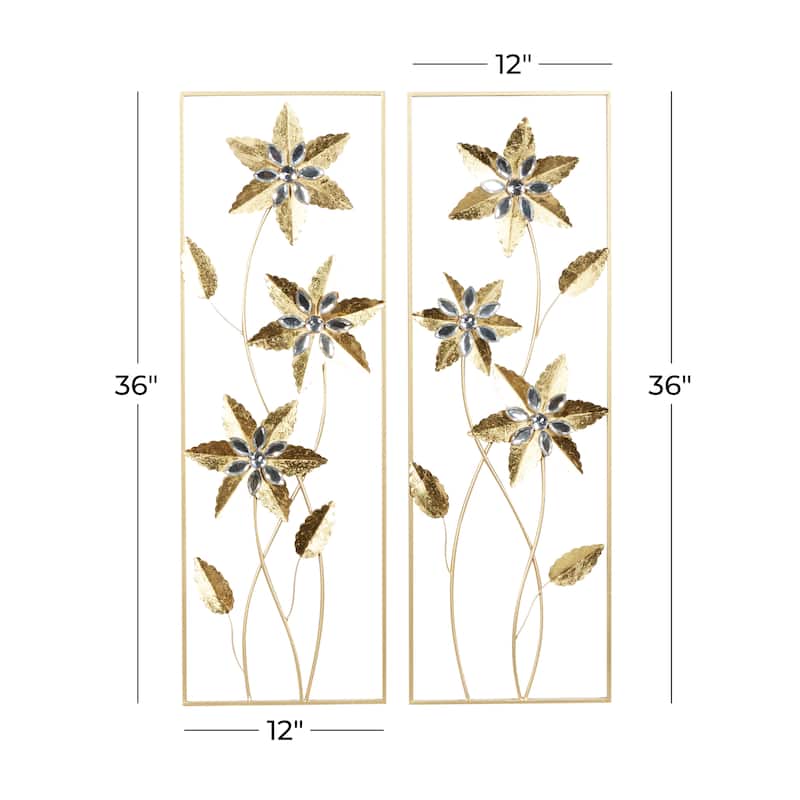 Gold Metal Floral Home Wall Decor with Gold Frame (Set of 2)