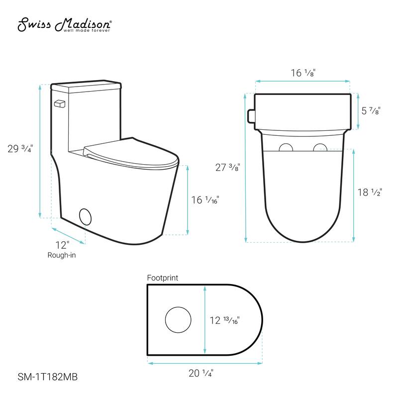 Dreux One Piece Elongated Toilet Left Side Flush In Matte Black 1.28 Gpf - 27.95" x 16.14" x 29.92"