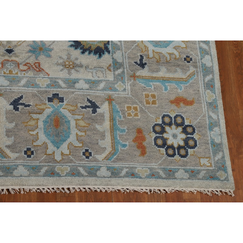 Oushak Indian Area Rug Handmade Beige Wool Carpet - 9'0" x 12'1"