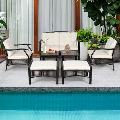 Costway 7PCS Patio Rattan Furniture Set Cushioned Sofas Loveseat Yard